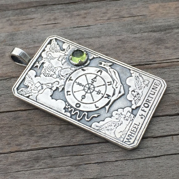 Wheel of Fortune Pendant .925 Sterling Silver w/ genuine Peridot gem Made in USA - Picture 6 of 6